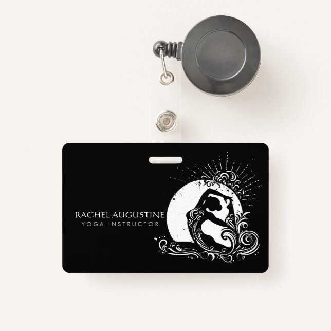 Black White One-legged King Pigeon Yoga Pose Logo Ausweis (Vorderseite mit Rechteck)
