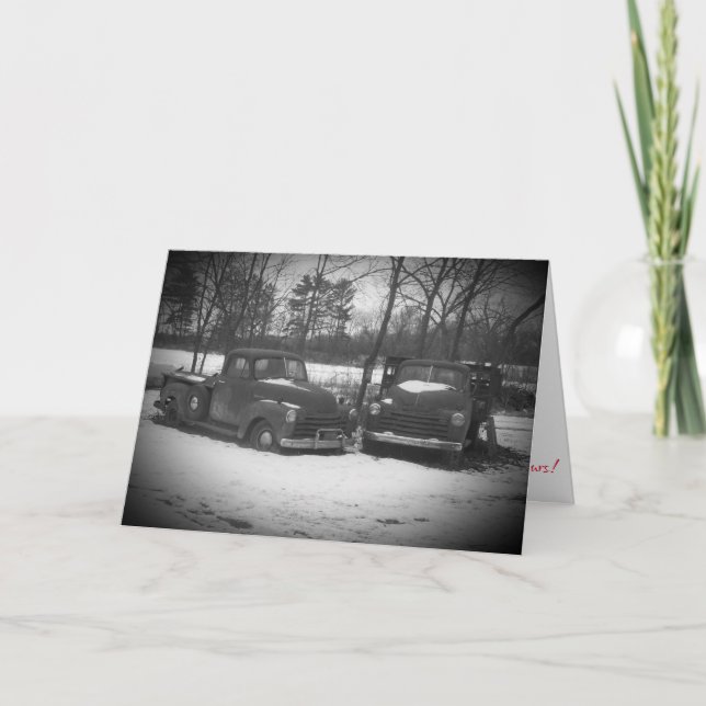 "Black & White Oxford Mill Trucks" Weihnachtskarte Karte (Vorderseite)