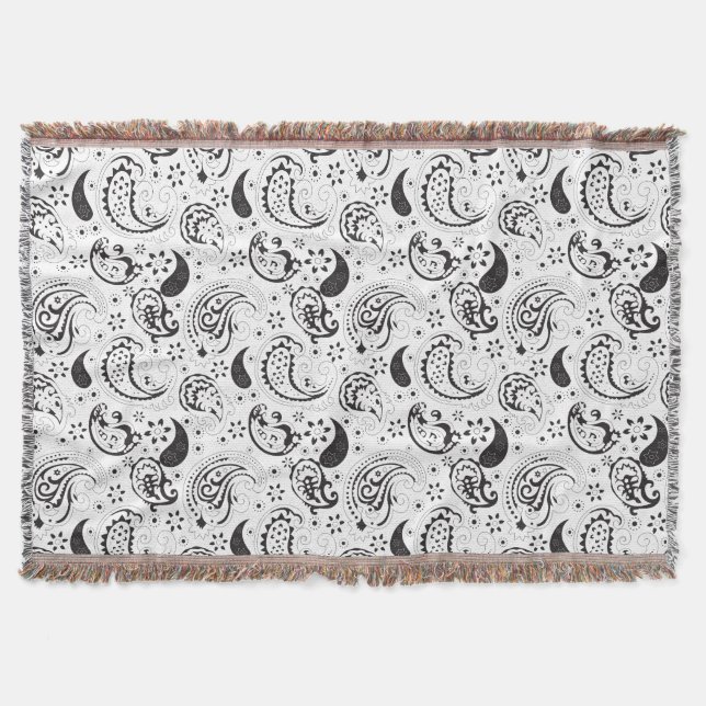 Black & White Paisley Pattern –Elegant Textile Art Decke (Vorderseite)