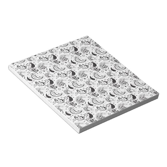 Black & White Paisley Pattern –Elegant Textile Art Notizblock (angewinkelt)