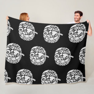 Black & White Paisley Pumpkin Fleece Blanket