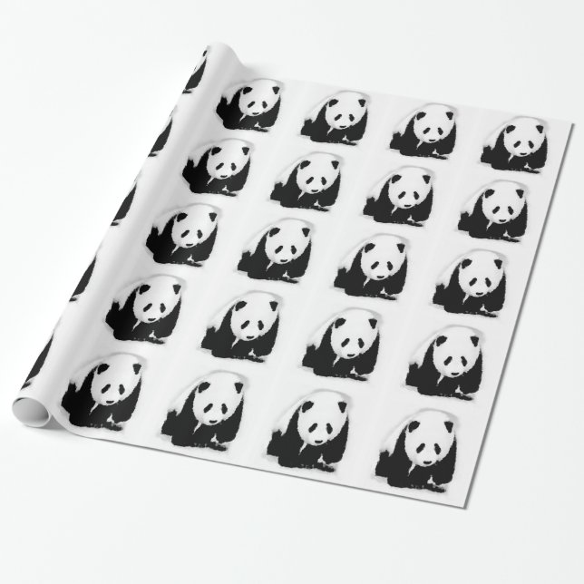Black & White Panda Weihnachtswrapping Paper Geschenkpapier (Ungerollt)