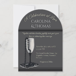 Black & White Pearl Champagne Glass Wedding Einladung