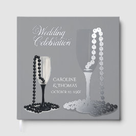 Black & White Pearl Champagne Glass Wedding Gästebuch