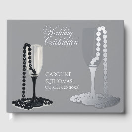 Black & White Pearl Champagne Glass Wedding Gästebuch