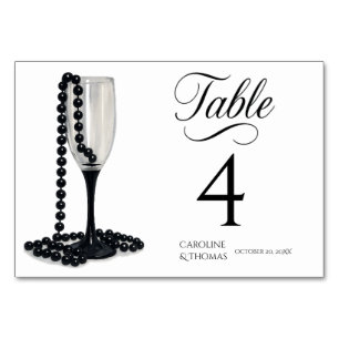 Black & White Pearl Champagne Glass Wedding Tischnummer