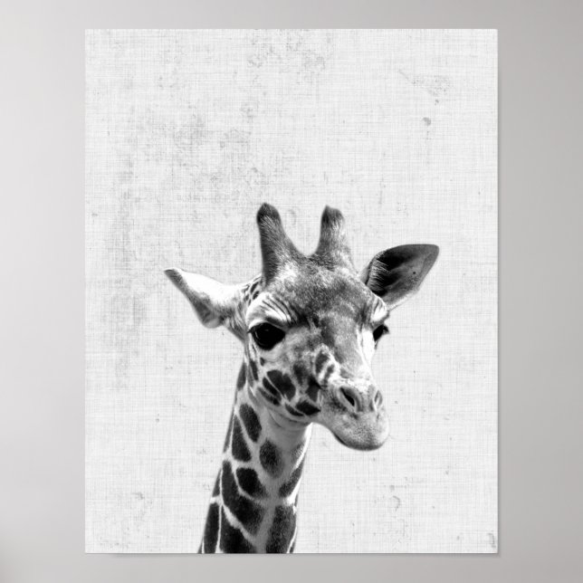 Black & White Peekaboo Giraffe Minimalistisches Ki Poster (Vorne)