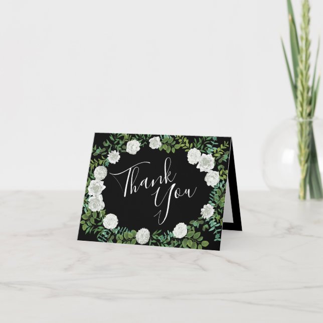 Black & White Peony Rose Floral Merci Cartes (Devant)