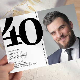 Black White Photo 40th Birthday Party Einladung