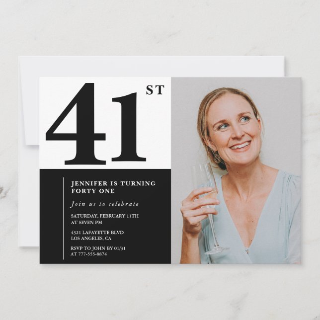Black White Photo 41st Birthday Invitations (Devant)