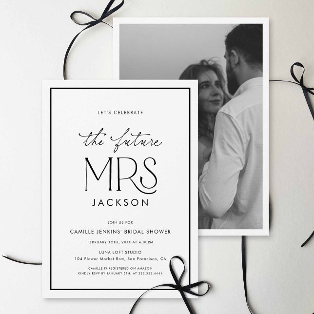 Black & White Photo Bridal Shower Invitation Einladung (Minimalist Elegant Future Mrs Bridal shower Photo invitation)
