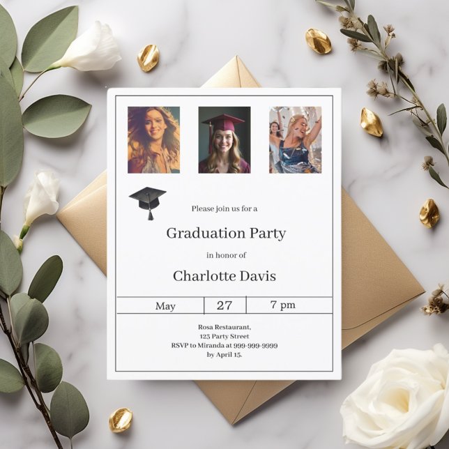 Black white photo Graduation Party invitation (Von Creator hochgeladen)