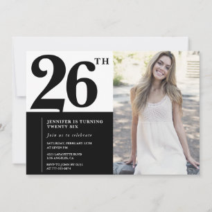Black White Photo Invitations 26th Birthday