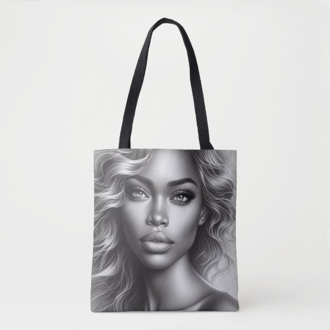 Black + White Photo of a Woman on Reusable Grocery Tasche (Vorderseite)