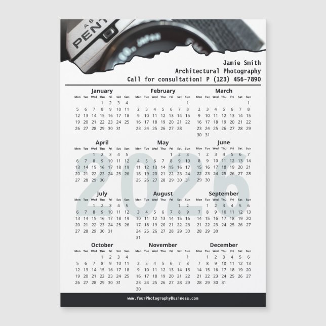 Black White Photographer Call 2026 Calendar Magnet (Devant)