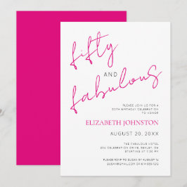 Black White Pink 50 and Fabulous Birthday Minimal Einladung