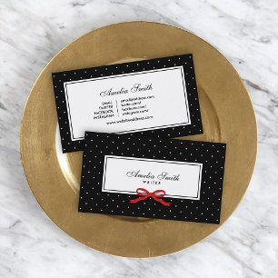 Black & White Polka Dot Red Ribbon Social Media Visitenkarte