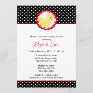 Black & White Polka Dots Duck Babydusche Einladung