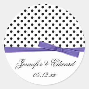 Black White Polka Dots Purple speichern das Datum Runder Aufkleber