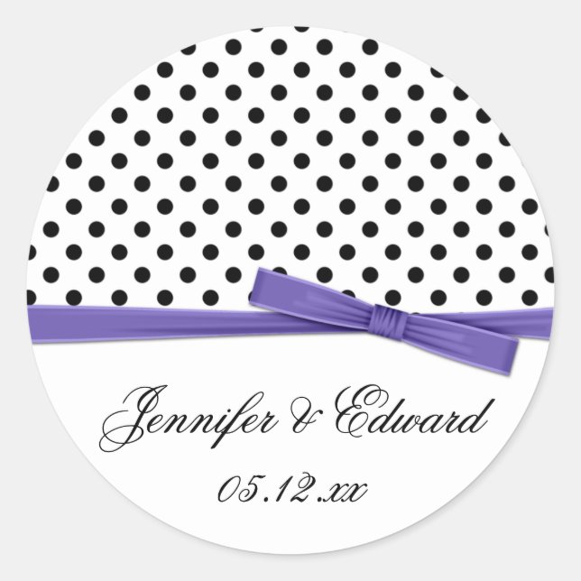 Black White Polka Dots Purple speichern das Datum Runder Aufkleber (Vorderseite)
