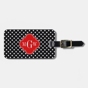 Black White Polka Dots Red Quatrefoil 3 Gepäckanhänger
