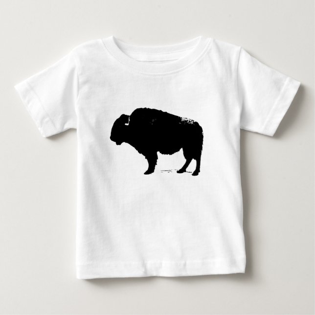Black & White Pop Art Büffalo Bison Baby T-shirt (Vorderseite)