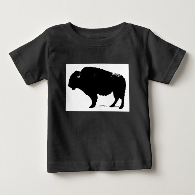 Black & White Pop Art Büffalo Bison Baby T-shirt (Vorderseite)