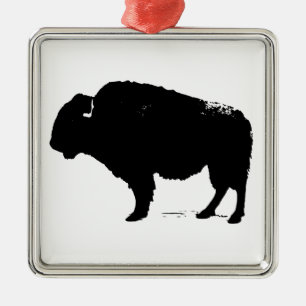 Black & White Pop Art Büffalo Bison Ornament Aus Metall