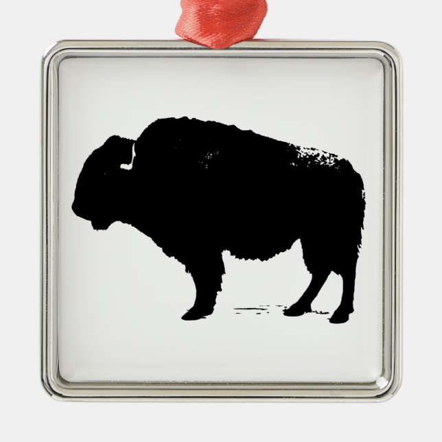 Black & White Pop Art Büffalo Bison Ornament Aus Metall (Vorne)