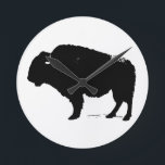 Black & White Pop Art Büffalo Bison Runde Wanduhr<br><div class="desc">Iconic American History Symbol Images - Black & White Buffalo - Bison Silhouette Artwork</div>