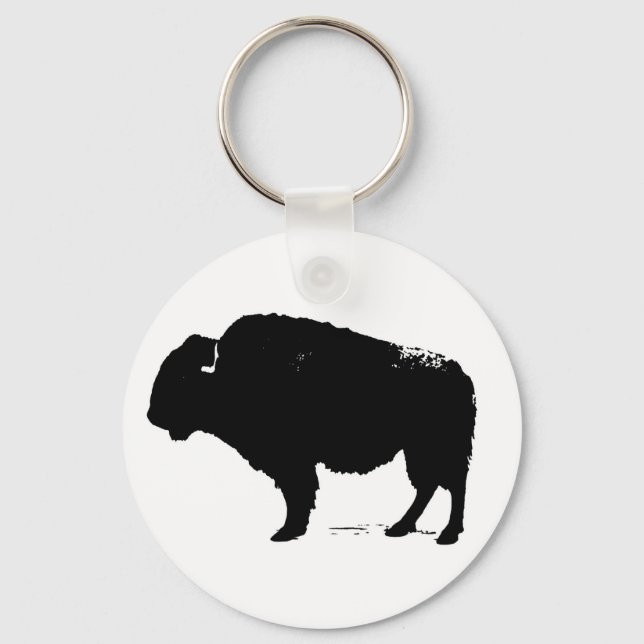 Black & White Pop Art Büffalo Bison Schlüsselanhänger (Vorderseite)