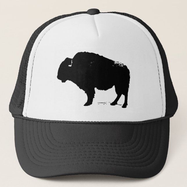 Black & White Pop Art Büffalo Bison Truckerkappe (Vorderseite)