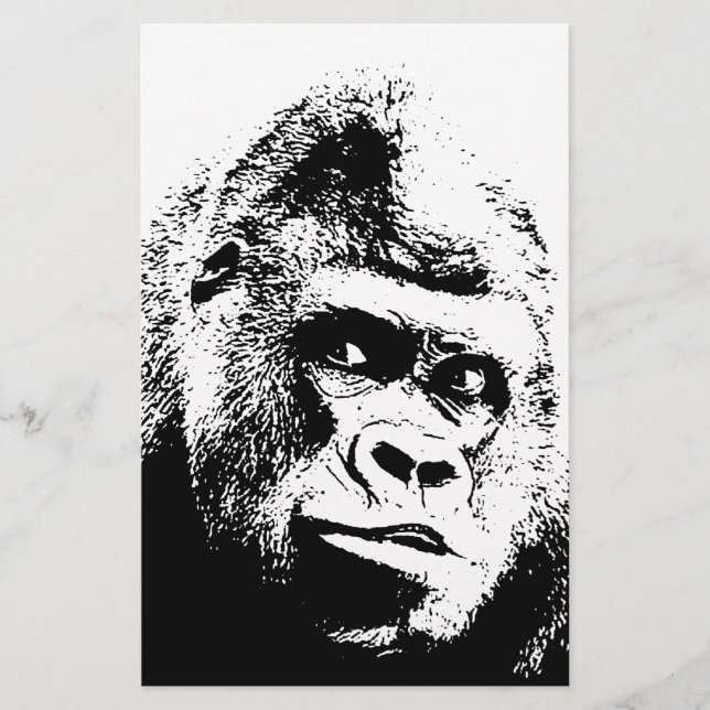 Black White Pop Art Gorilla Briefpapier (Vorderseite)