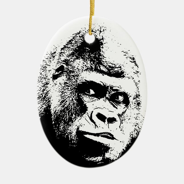 Black White Pop Art Gorilla Keramik Ornament (Vorne)