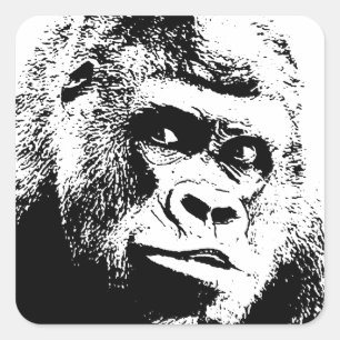 Black White Pop Art Gorilla Quadratischer Aufkleber