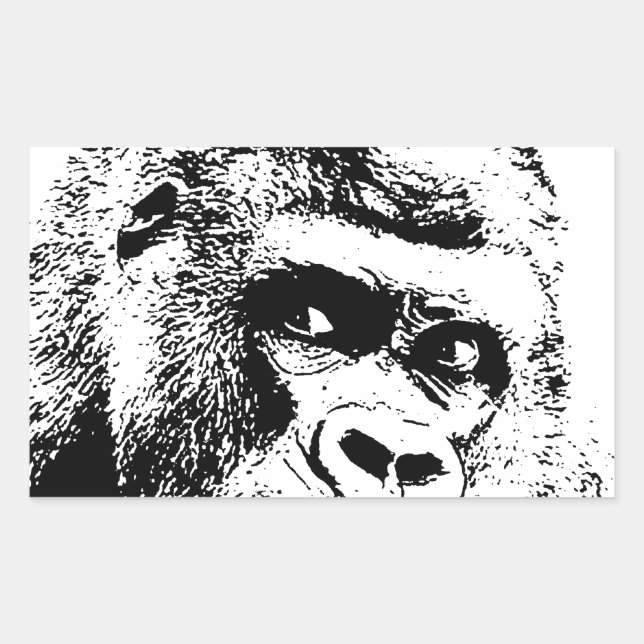 Black White Pop Art Gorilla Rechteckiger Aufkleber (Vorderseite)