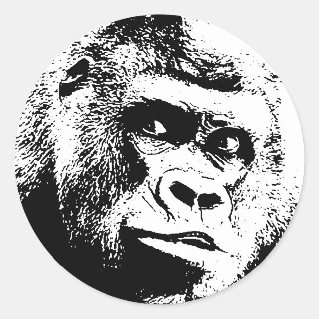 Black White Pop Art Gorilla Runder Aufkleber (Vorderseite)
