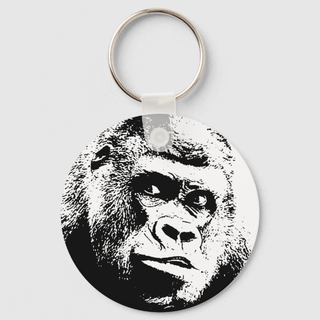 Black White Pop Art Gorilla Schlüsselanhänger (Vorderseite)