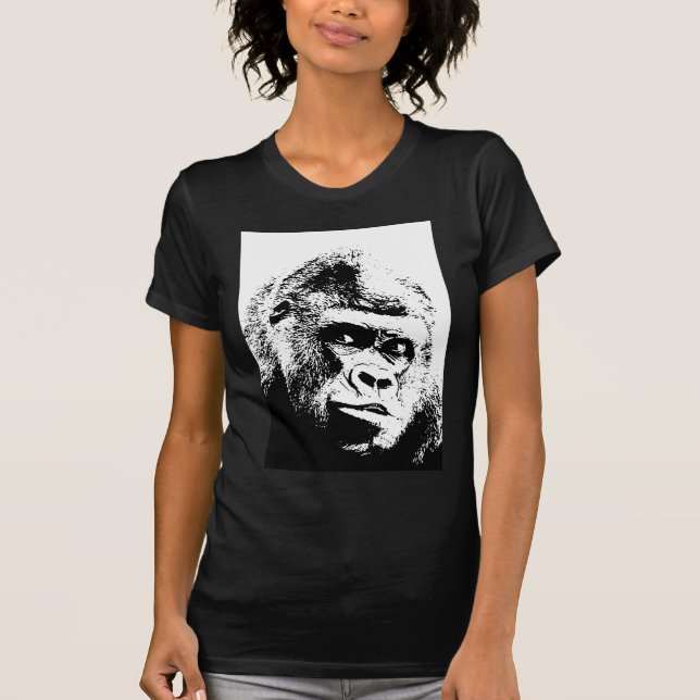 Black White Pop Art Gorilla T-Shirt (Vorderseite)
