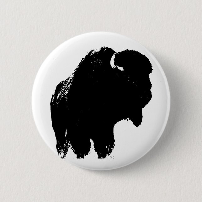 Black & White Pop Bison Buffalo Button (Vorderseite)