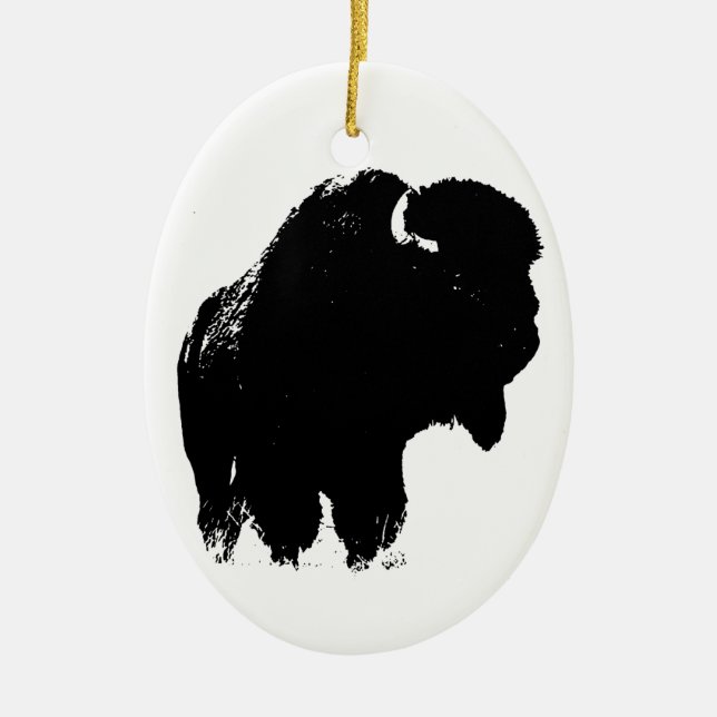 Black & White Pop Bison Buffalo Keramik Ornament (Vorne)