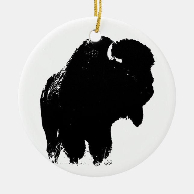 Black & White Pop Bison Buffalo Keramik Ornament (Vorne)