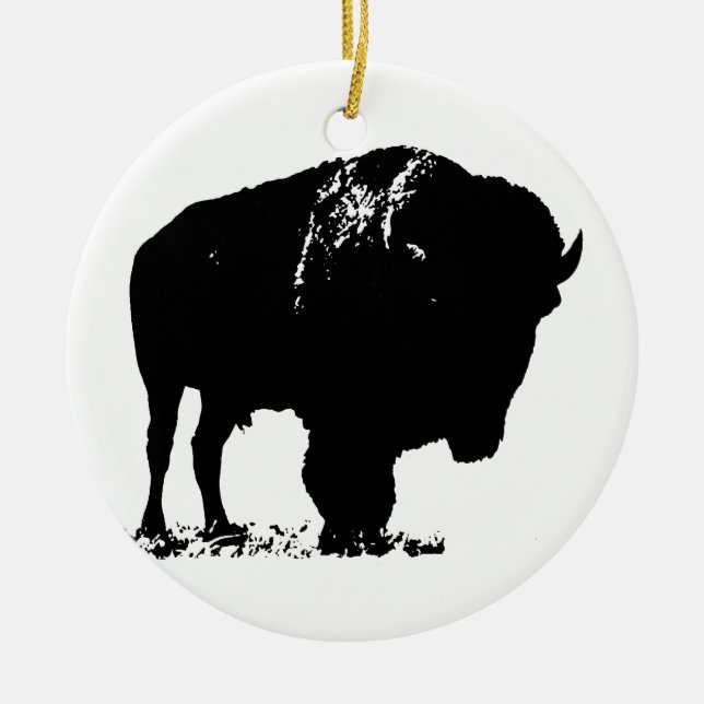 Black & White Pop Bison Buffalo Keramikornament (Vorne)