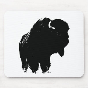 Black & White Pop Bison Buffalo Mousepad