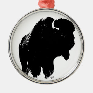 Black & White Pop Bison Buffalo Ornament Aus Metall