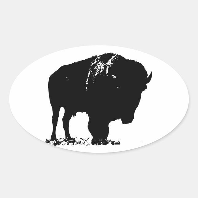 Black & White Pop Bison Buffalo Ovaler Aufkleber (Vorderseite)