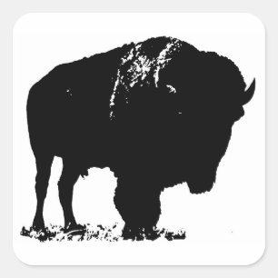 Black & White Pop Bison Buffalo Quadratischer Aufkleber