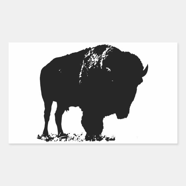 Black & White Pop Bison Buffalo Rechteckiger Aufkleber (Vorderseite)