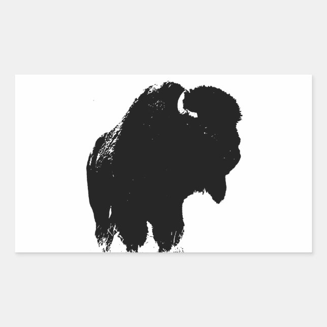 Black & White Pop Bison Buffalo Rechteckiger Aufkleber (Vorderseite)