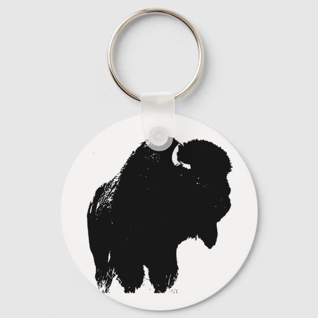 Black & White Pop Bison Buffalo Schlüsselanhänger (Vorderseite)